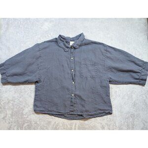 SouLinen Button Up Top Womens One Size Blue Linen Relaxed Oversize Loungewear